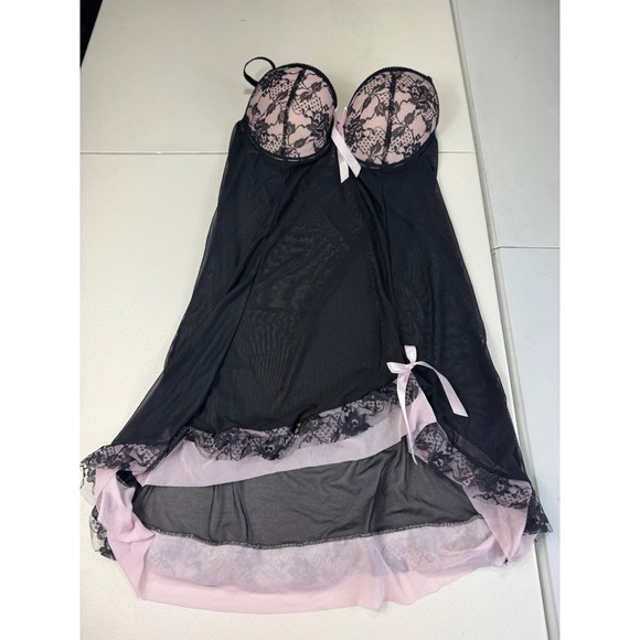 Per lei Black & Pink Lace Babydoll Lingerie Nightie XL Extra Large - Picture 3 of 9